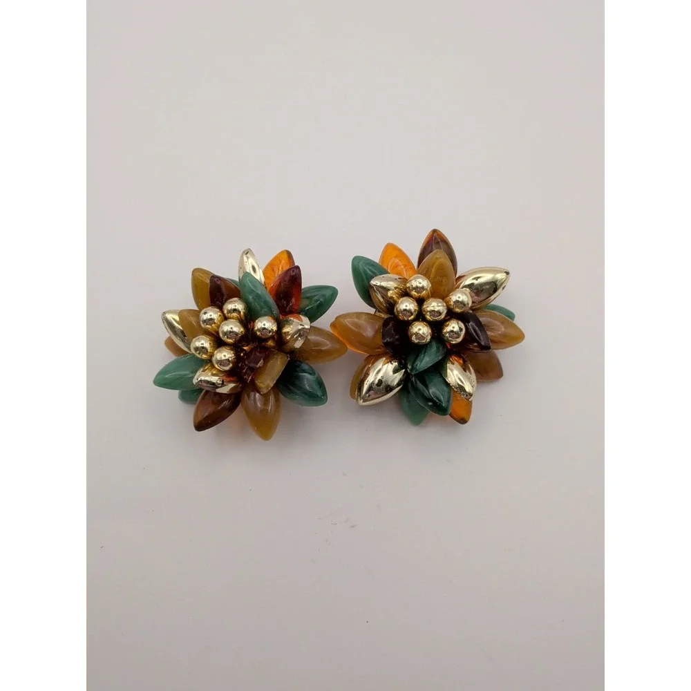 Vintage Fall Tones Clip On Flower‎ Earrings